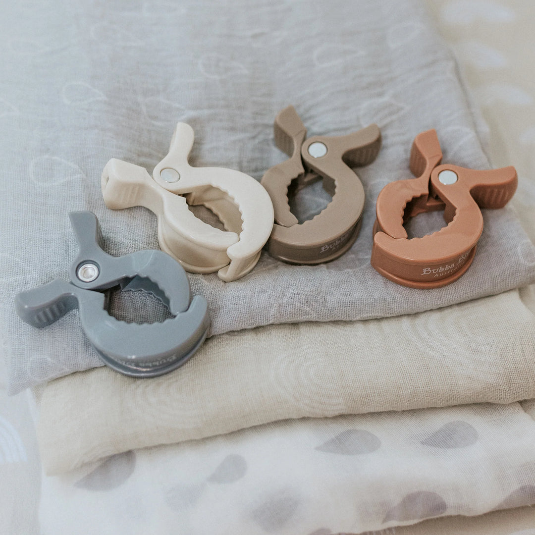 Bubba Blue 4pk Pram Clips Unisex Pack - Grey/Sand/Nutmeg/Terracotta