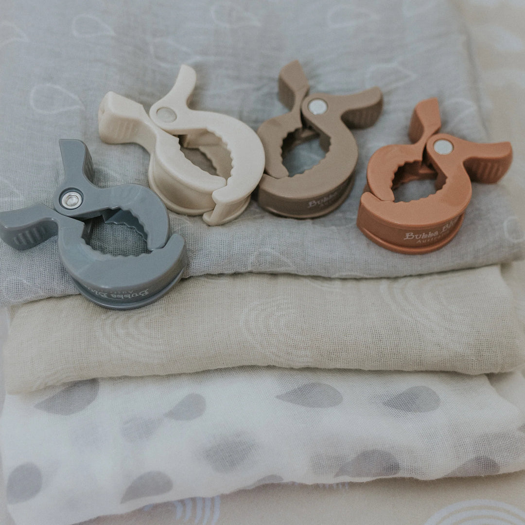 Bubba Blue 4pk Pram Clips Unisex Pack - Grey/Sand/Nutmeg/Terracotta