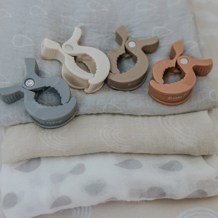 Bubba Blue 4pk Pram Clips Unisex Pack - Grey/Sand/Nutmeg/Terracotta