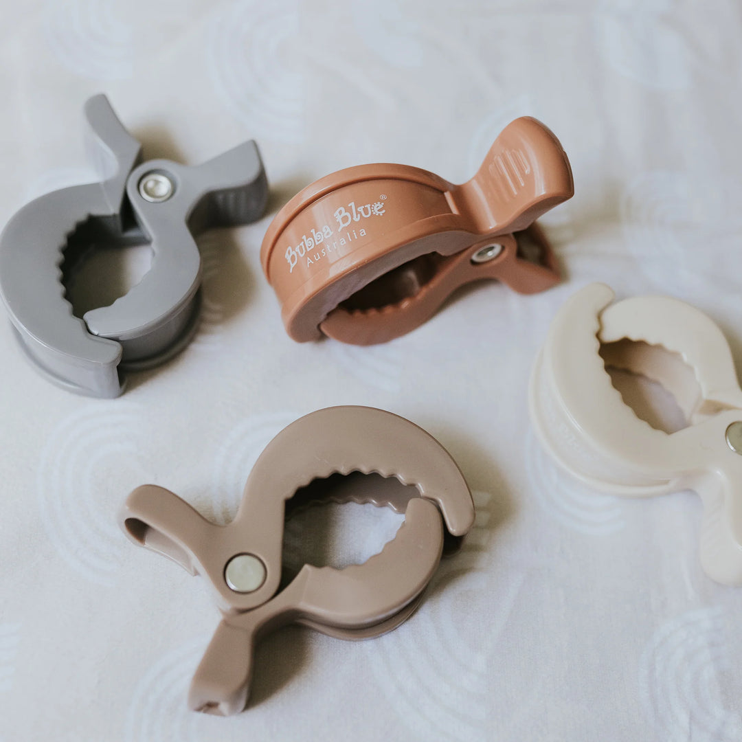 Bubba Blue 4pk Pram Clips Unisex Pack - Grey/Sand/Nutmeg/Terracotta