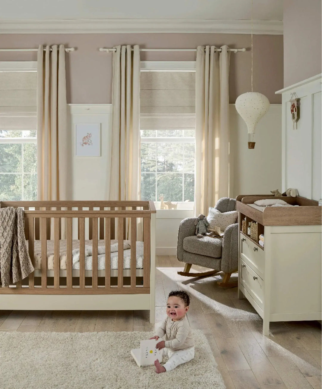 Mamas & Papas Harwell 5 Piece Set(Cotbed, Dresser Changer, Mattress, Fitted Sheets & Mattress Protector) - Cashmere