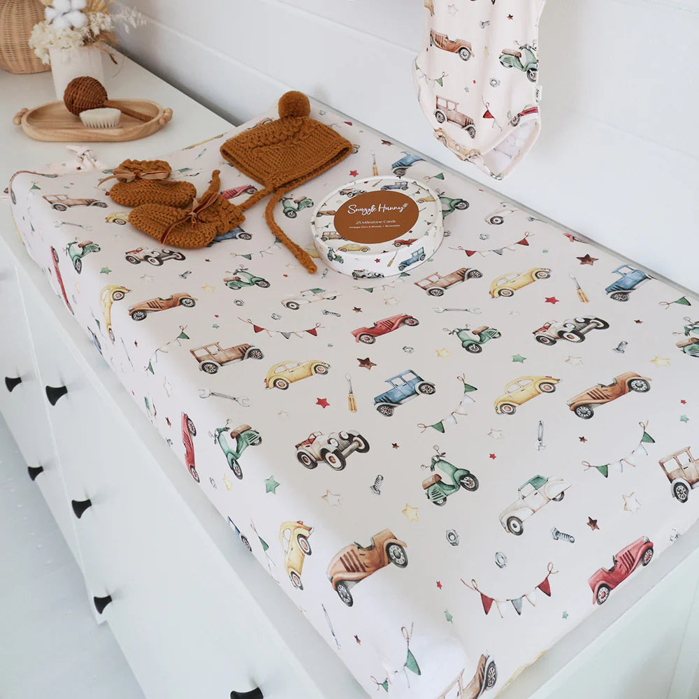 Organic Bassinet Sheet / Change Pad Cover - Vintage Cars