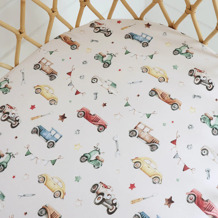 Organic Bassinet Sheet / Change Pad Cover - Vintage Cars