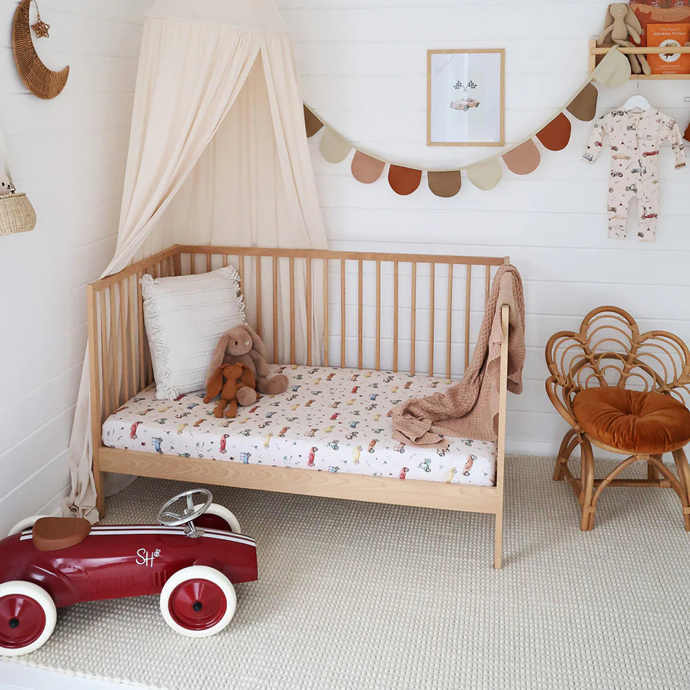 Organic Fitted Cot Sheet - Vintage Cars