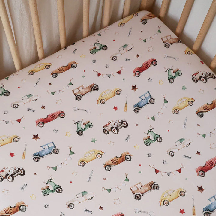 Organic Fitted Cot Sheet - Vintage Cars