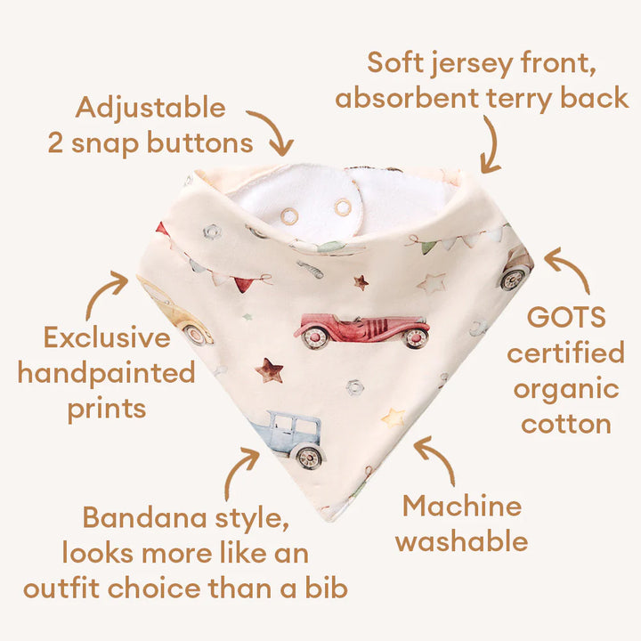 Organic Dribble Bib - Vintage Cars