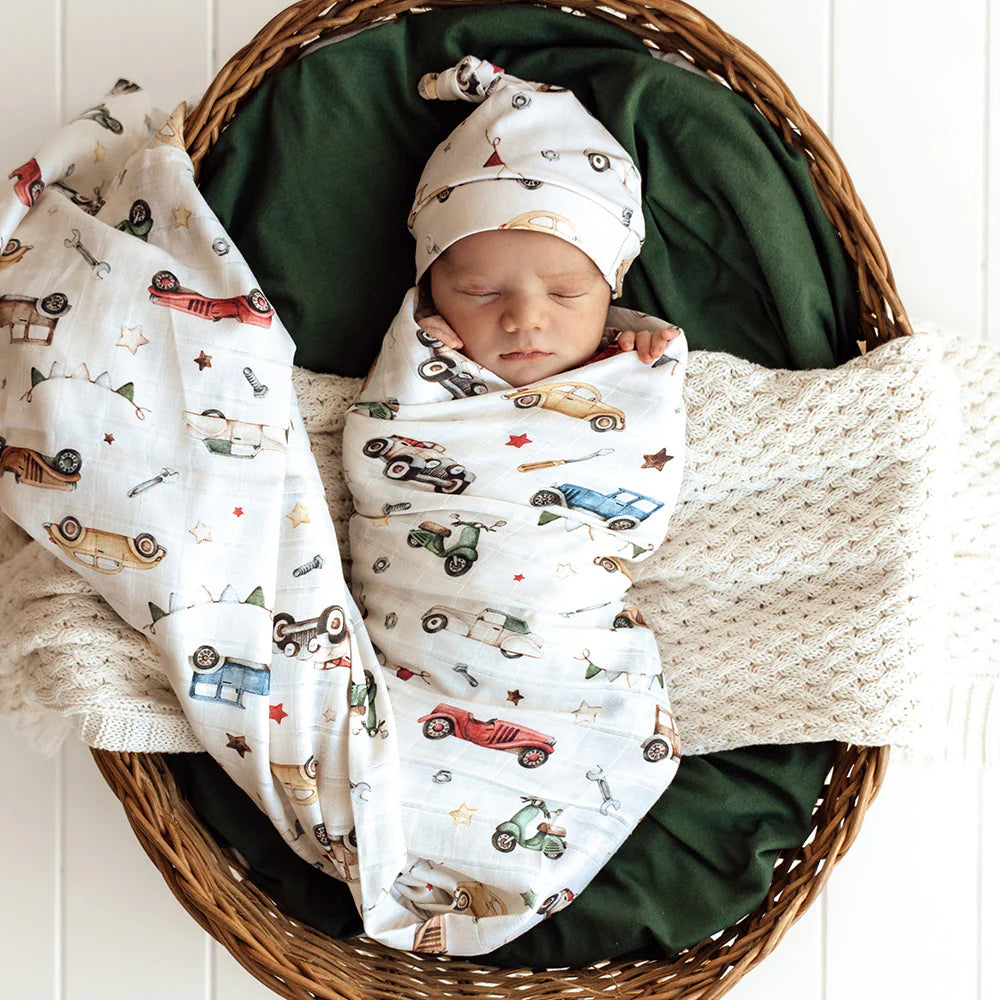 Organic Muslin Wrap - Vintage Cars