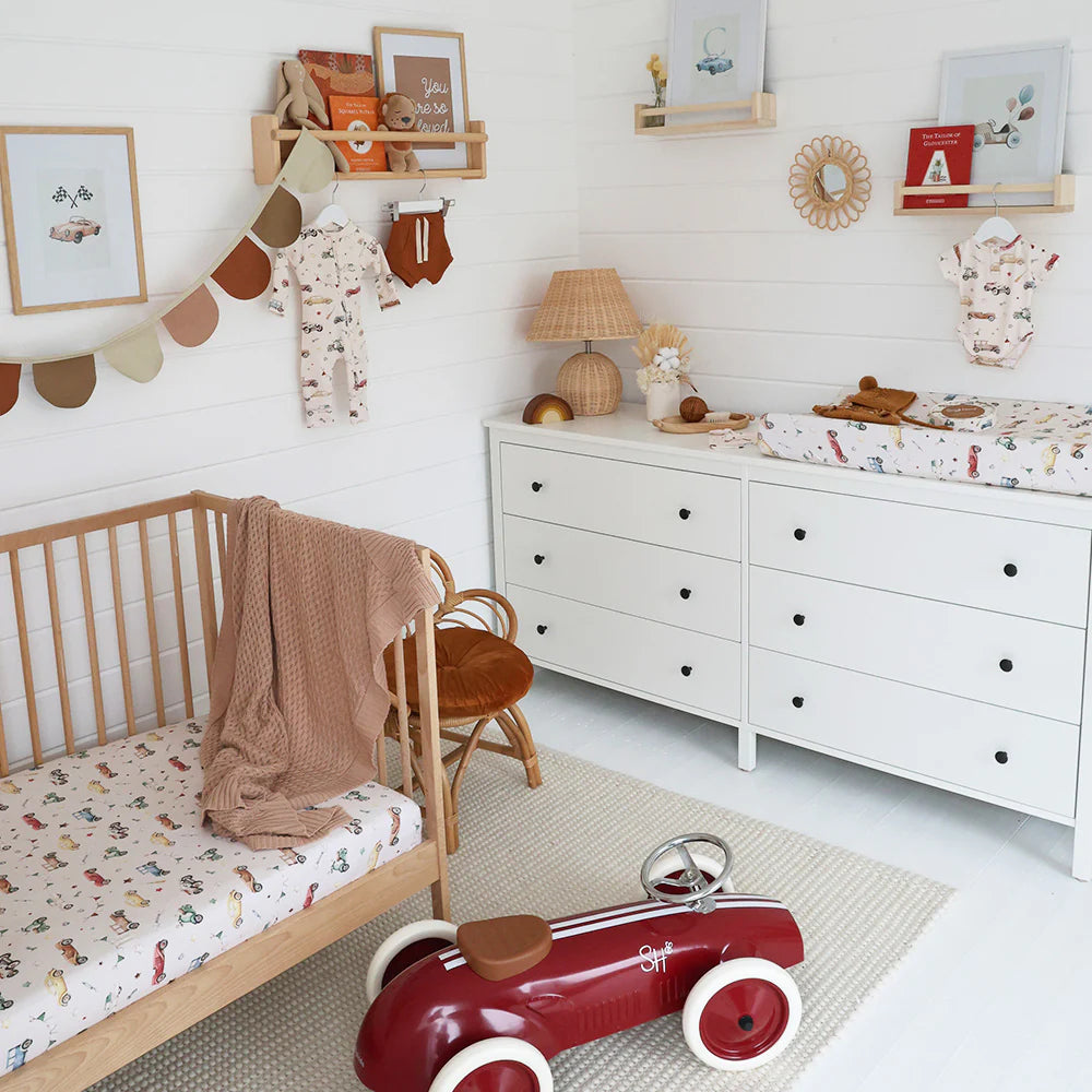 Organic Fitted Cot Sheet - Vintage Cars