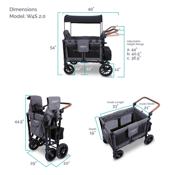 Wonderfold W4 Luxe - Quad Wagon - Charcoal Grey with Black Frame
