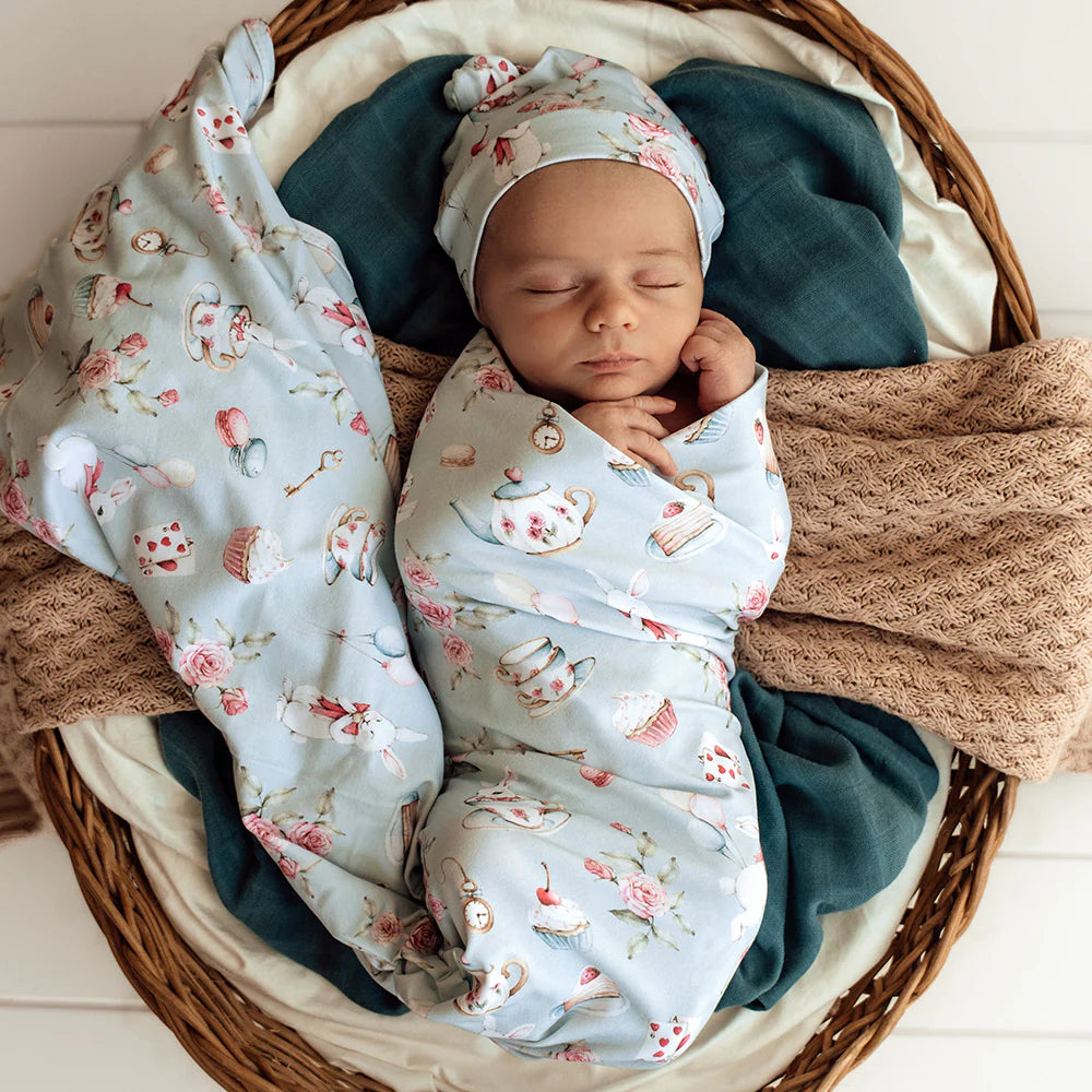 Organic Jersey Wrap & Beanie Set - White Rabbit