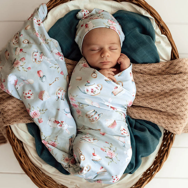 Organic Jersey Wrap & Beanie Set - White Rabbit