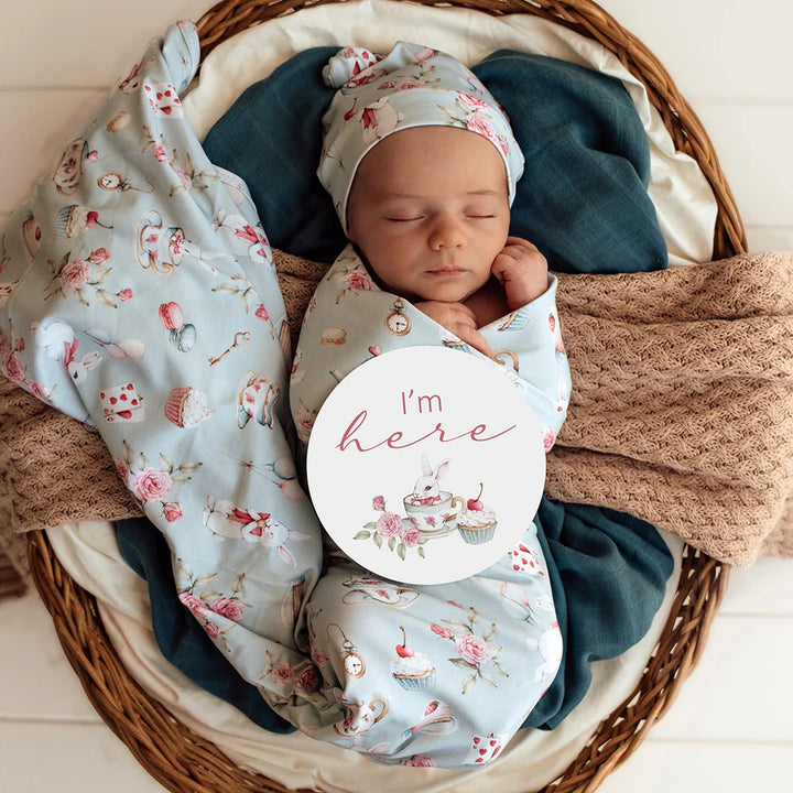 Organic Jersey Wrap & Beanie Set - White Rabbit