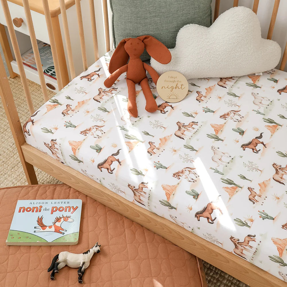 Snuggle Hunny Organic Fitted Cot Sheet - Wild Horses