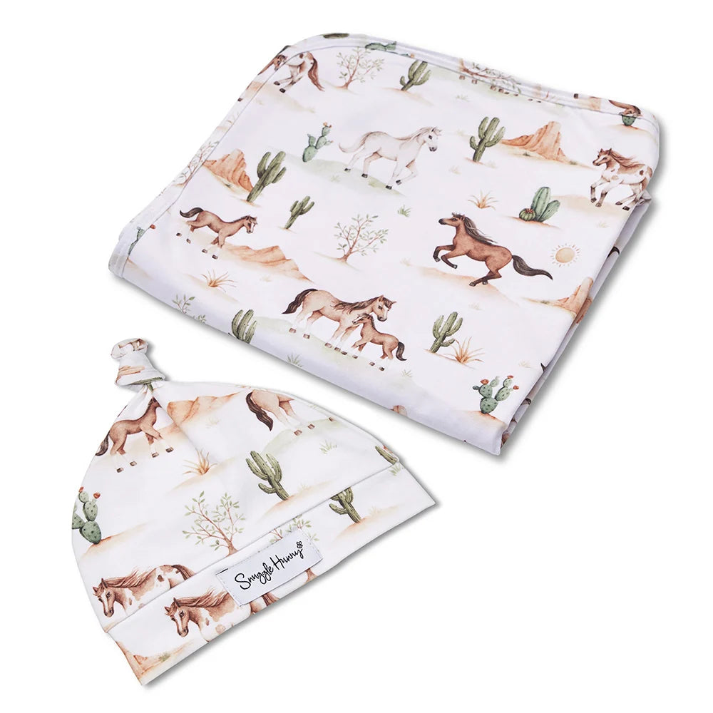 Snuggle Hunny Organic Jersey Wrap & Beanie Set - Wild Horses