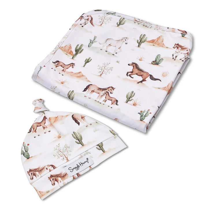 Snuggle Hunny Organic Jersey Wrap & Beanie Set - Wild Horses