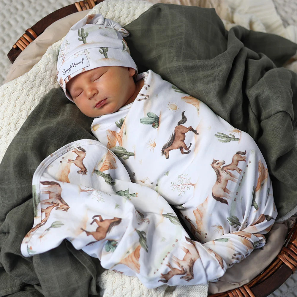 Snuggle Hunny Organic Jersey Wrap & Beanie Set - Wild Horses