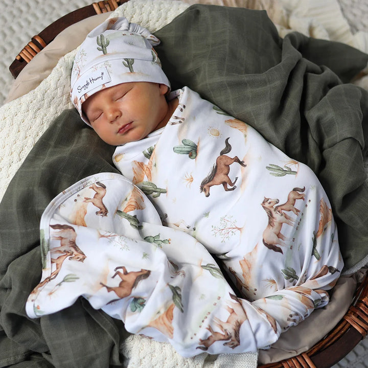 Snuggle Hunny Organic Jersey Wrap & Beanie Set - Wild Horses