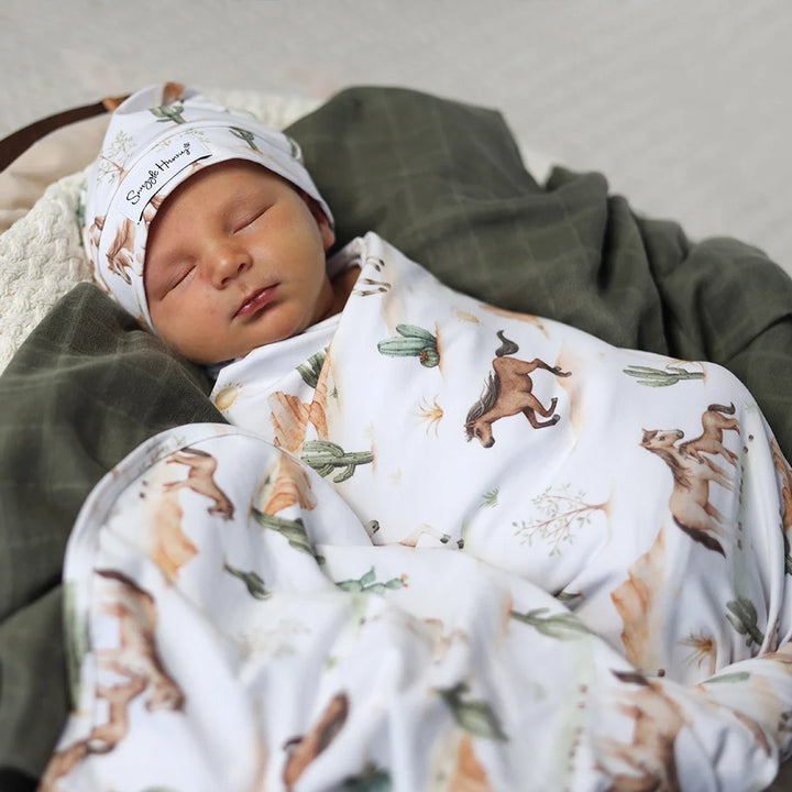 Snuggle Hunny Organic Jersey Wrap & Beanie Set - Wild Horses