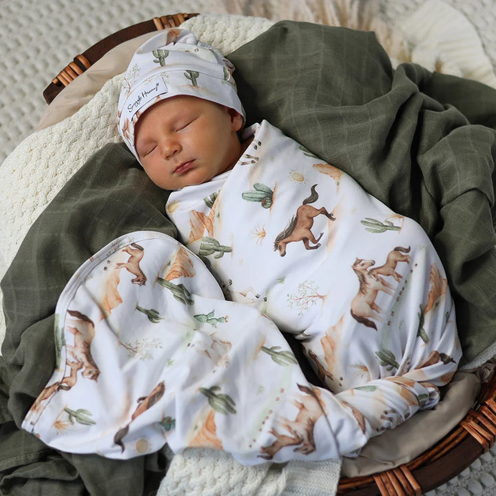 Snuggle Hunny Organic Jersey Wrap & Beanie Set - Wild Horses