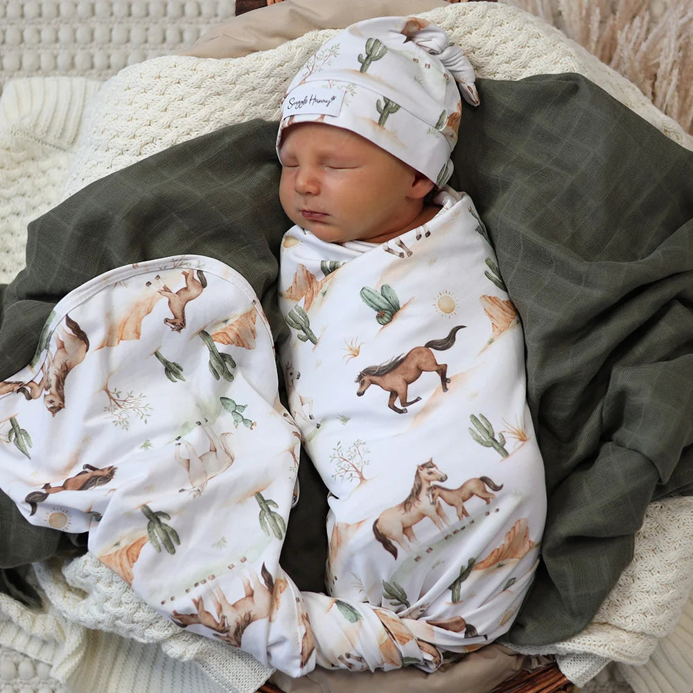 Snuggle Hunny Organic Jersey Wrap & Beanie Set - Wild Horses