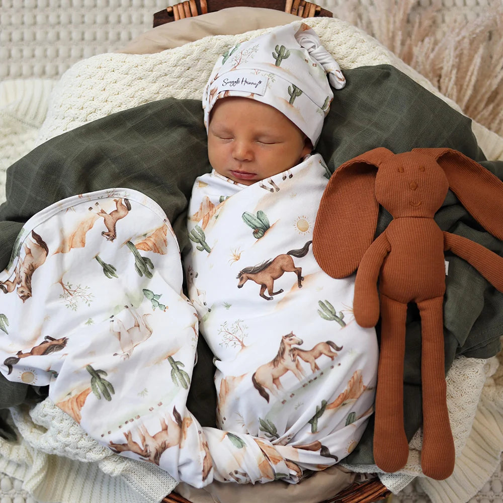 Snuggle Hunny Organic Jersey Wrap & Beanie Set - Wild Horses