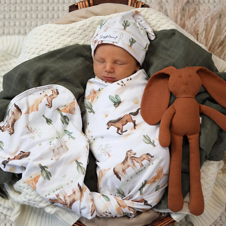 Snuggle Hunny Organic Jersey Wrap & Beanie Set - Wild Horses