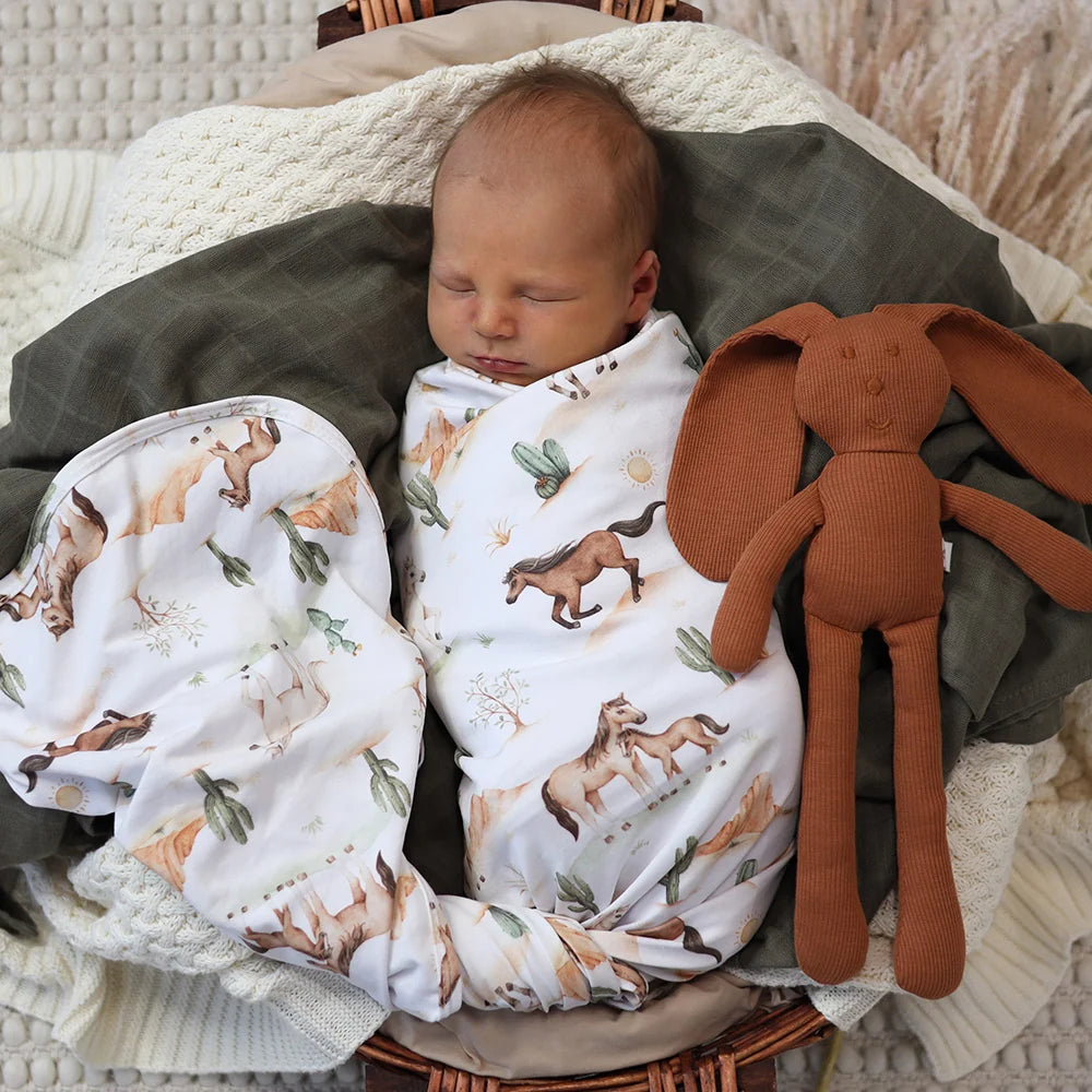 Snuggle Hunny Organic Jersey Wrap & Beanie Set - Wild Horses
