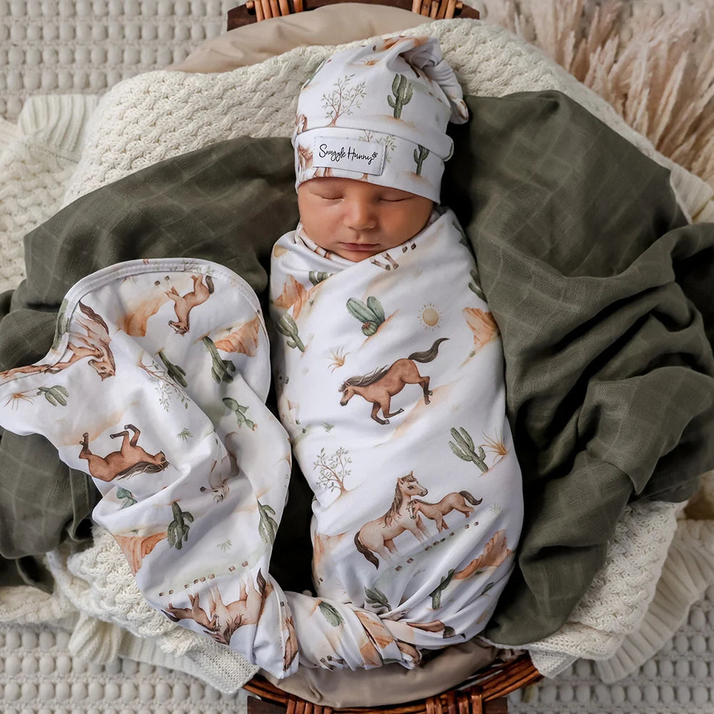Snuggle Hunny Organic Jersey Wrap & Beanie Set - Wild Horses