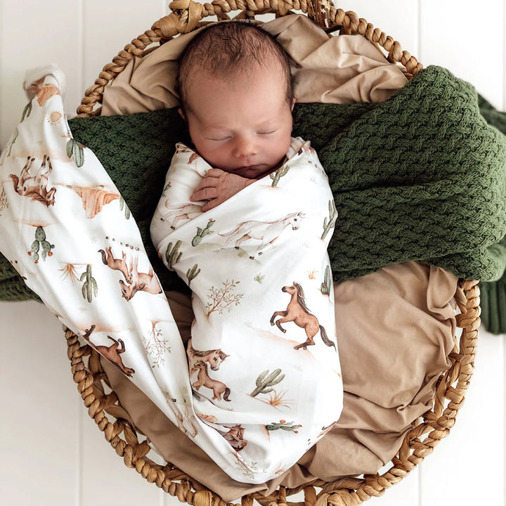 Snuggle Hunny Organic Jersey Wrap & Beanie Set - Wild Horses