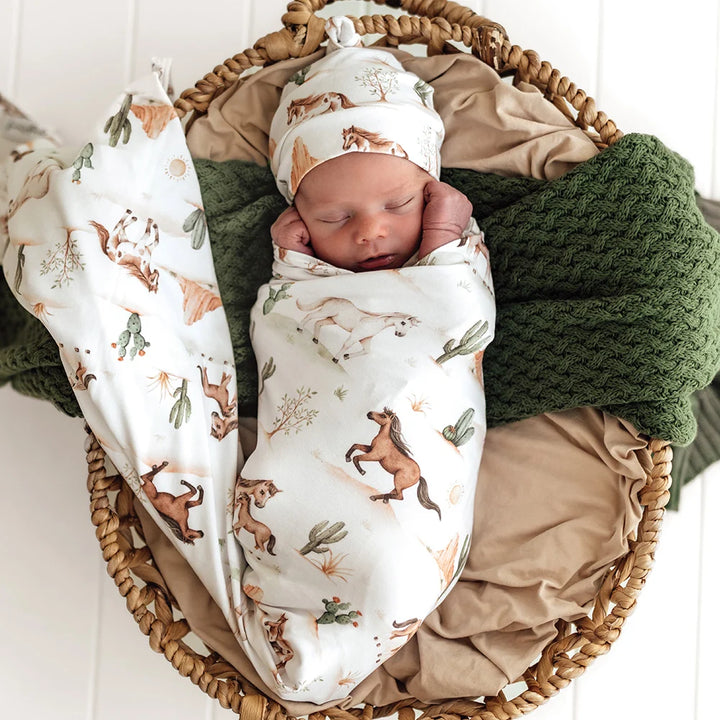 Snuggle Hunny Organic Jersey Wrap & Beanie Set - Wild Horses
