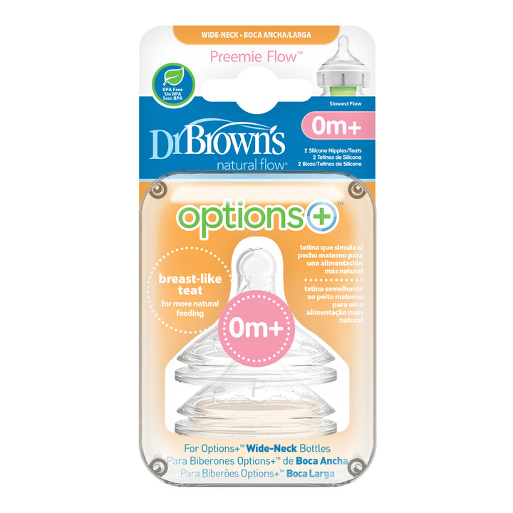 Dr Browns Preemie Flow Wide-Neck Options+ Teat, 2-Pack