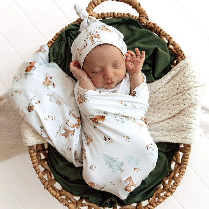 Baby Jersey Wrap & Beanie Set - Woodland Tales