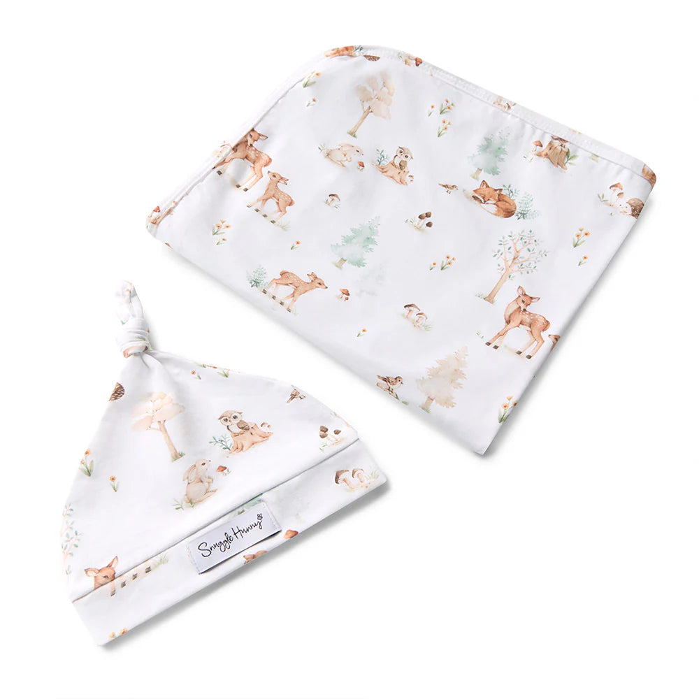 Baby Jersey Wrap & Beanie Set - Woodland Tales