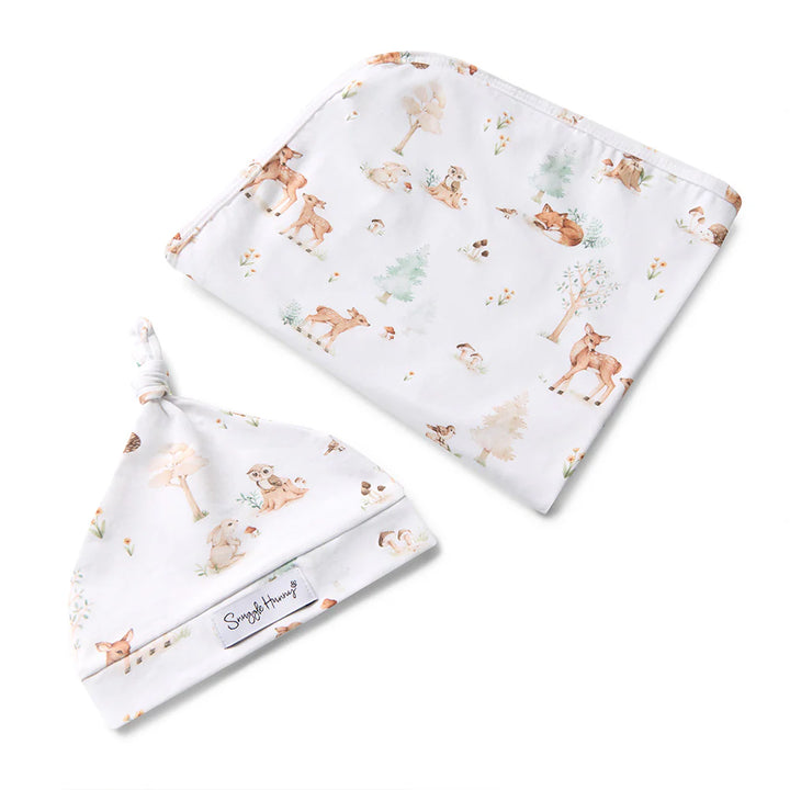 Baby Jersey Wrap & Beanie Set - Woodland Tales