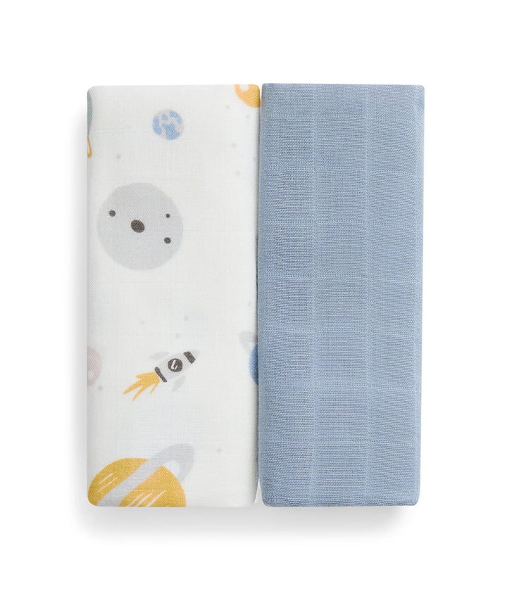 Love to Dream Burp Cloth 2 Pack - Mist Blue Rocket
