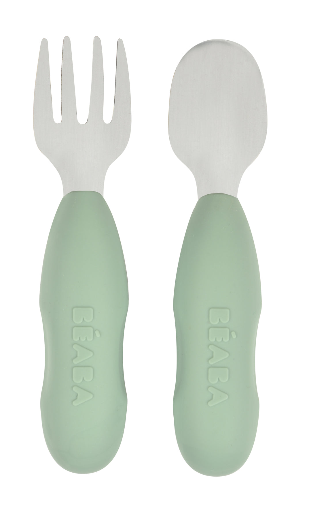 Beaba Fork & Spoon Stainless Steel Pre-Cutlery - Sage Green