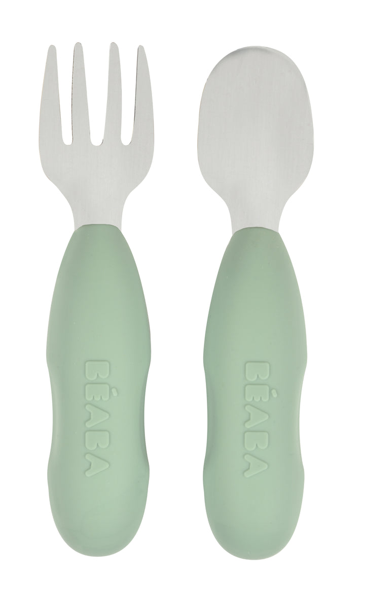 Beaba Fork & Spoon Stainless Steel Pre-Cutlery - Sage Green